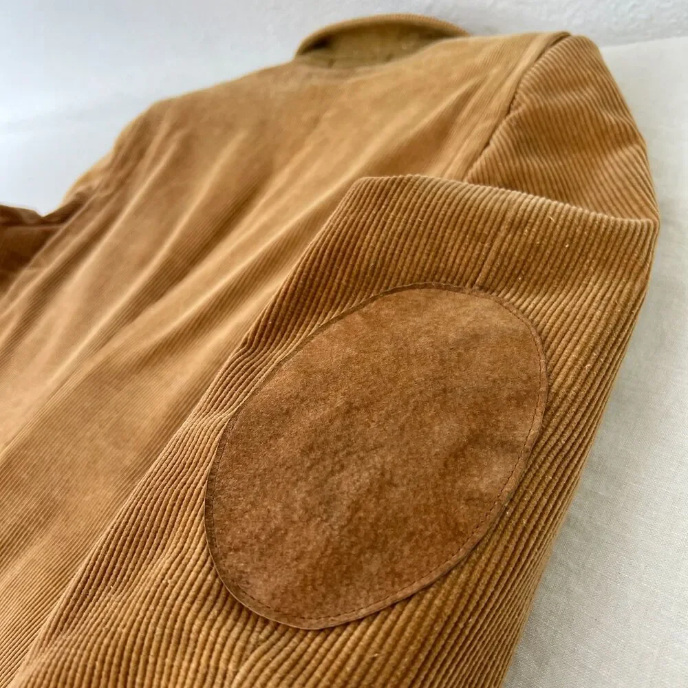 VTG 70s Richman Brothers Tan Corduroy Blazer Ivy League Suede Elbow Patches 40S